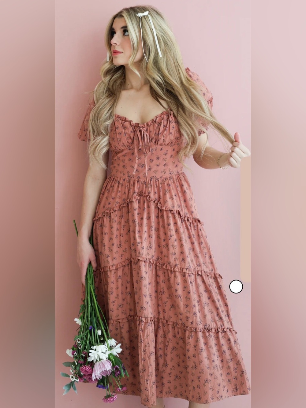 Rust Floral Tiered Midi Dress - Women